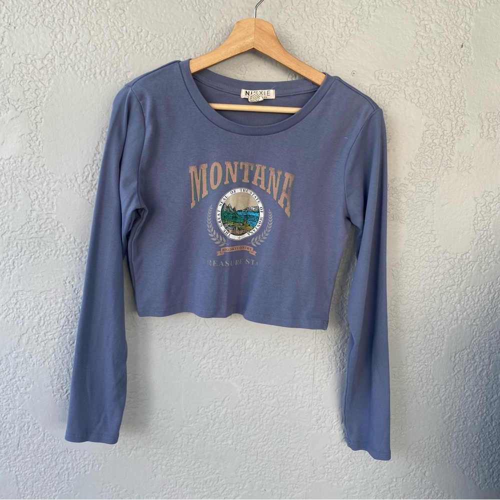 NIKEXIE Los Angeles Montana Blue Long Sleeve Crop Top